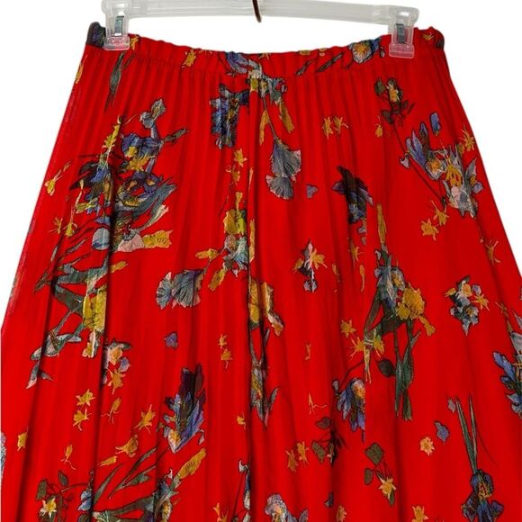 Vince Camuto Red Floral Pleated Maxi Skirt Large Whimsy Feminine - Picture 3 of 7